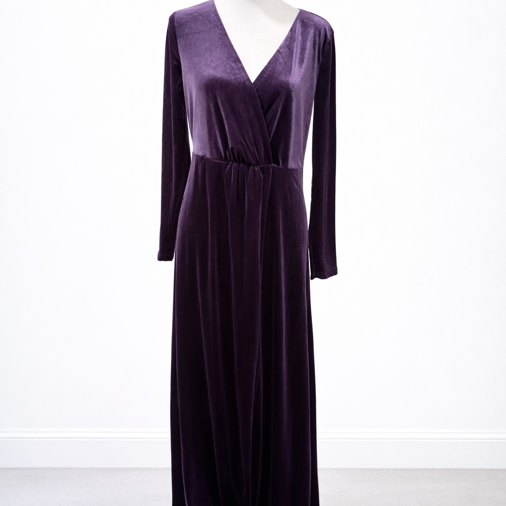 Elegant Purple Velvet Long Sleeve Dress XL